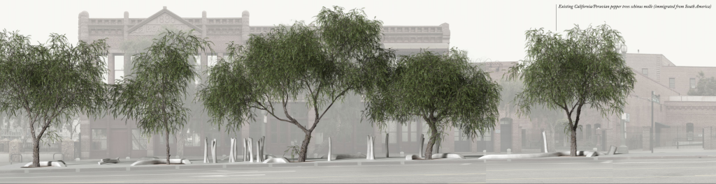 Sze Tsung Nicolás Leong and Judy Chui-Hua Chung, rendering for proposal for the 1871 Chinese Massacre Memorial in Los Angeles. 