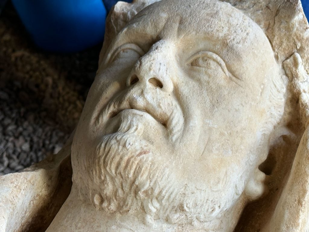 Workers discovered this life-size marble Hercules statue buried in a sewer pipe beneath the Appian Way. Photo courtesy of the Parco Archeologico dell'Appia Antica, Rome.