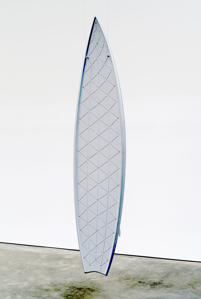 Marc Newson, Clear Surfboard (2017), an aluminum board that began as a prototype for big-wave surfer Garrett McNamara. Courtesy of Gagosian Paris.