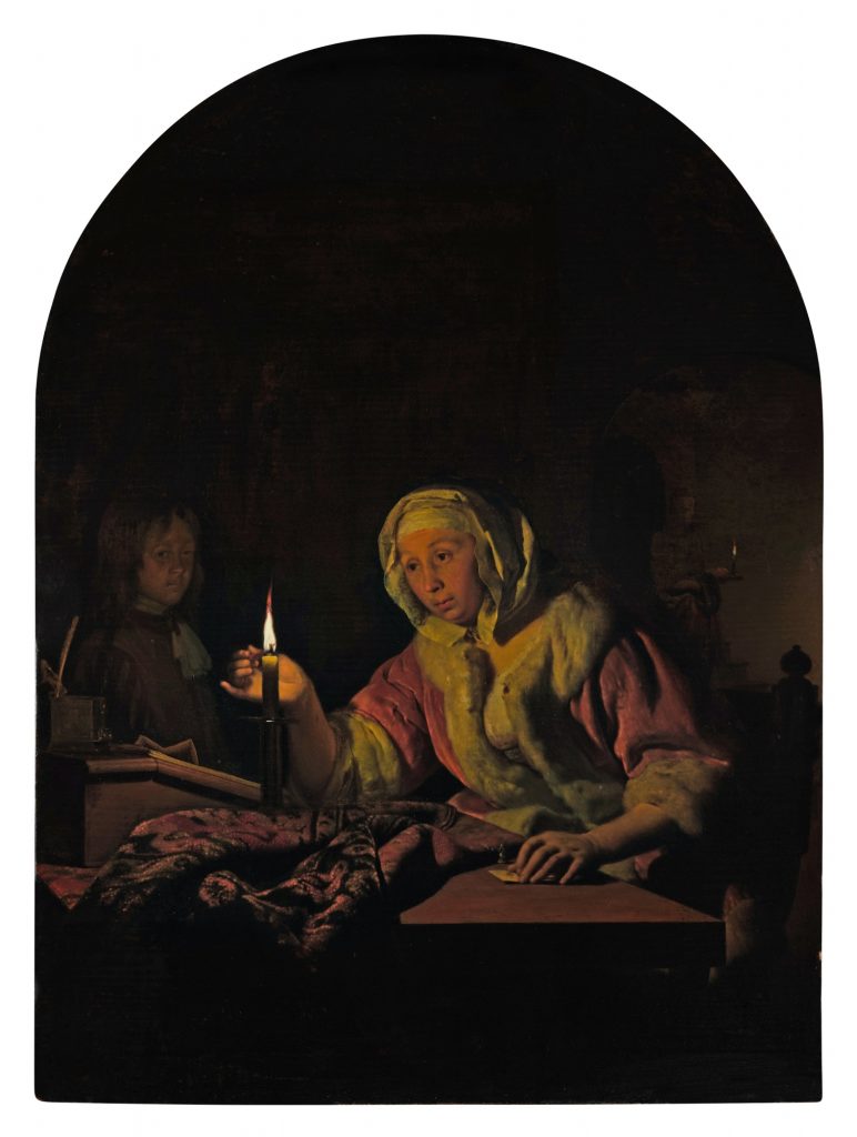 Frans van Mieris the Elder, <I>A young woman sealing a letter by candlelight</I>. Courtesy of Sotheby's.