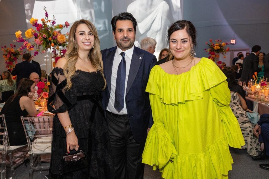 Artist Marina Perez Simão, right, with Eva Al-Thani and Ambassador Sheikh Meshal bin Hamad Al-Thani at the Norton Museum of Art gala. Photo by Carrie Bradburn for Capehart. 