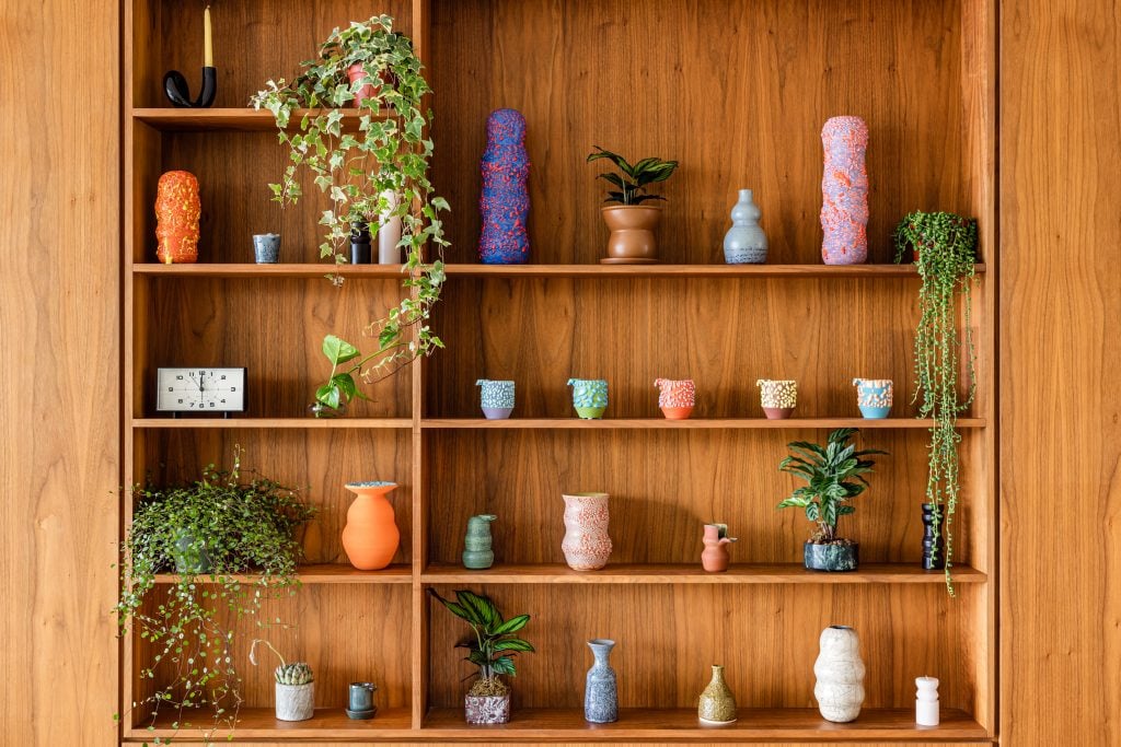 The pottery wall at Rogen's Houseplant x Airbnb Retreat. Photo Courtesy of Stephen Paul and Hogwash Studios.