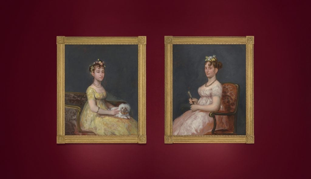 Francisco Goya, <I>Portrait of Doña María Vicenta Barruso Valdés, seated on a sofa with a lap-dog; and Portrait of her mother Doña Leonora Antonia Valdés de Barruso, seated on a chair holding a fan</I>. Courtesy of Christie's Images, Ltd.