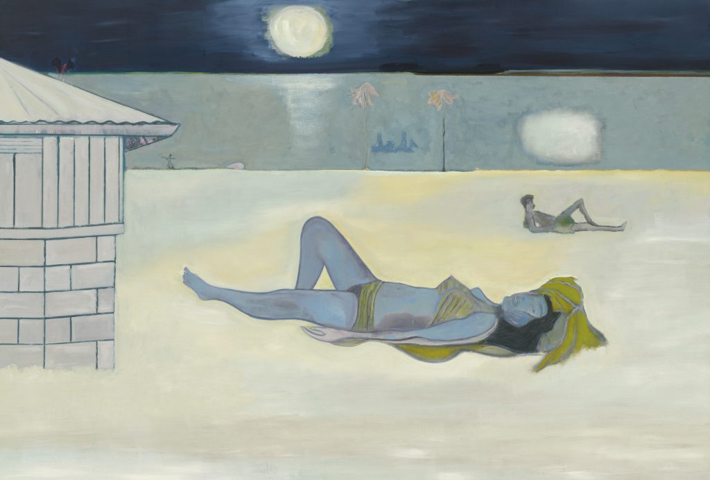 Peter Doig, <i>Night Bathers</i> (2019) Pigment on linen. Copyright Peter Doig, All Rights Reserved. DACS 2023.
