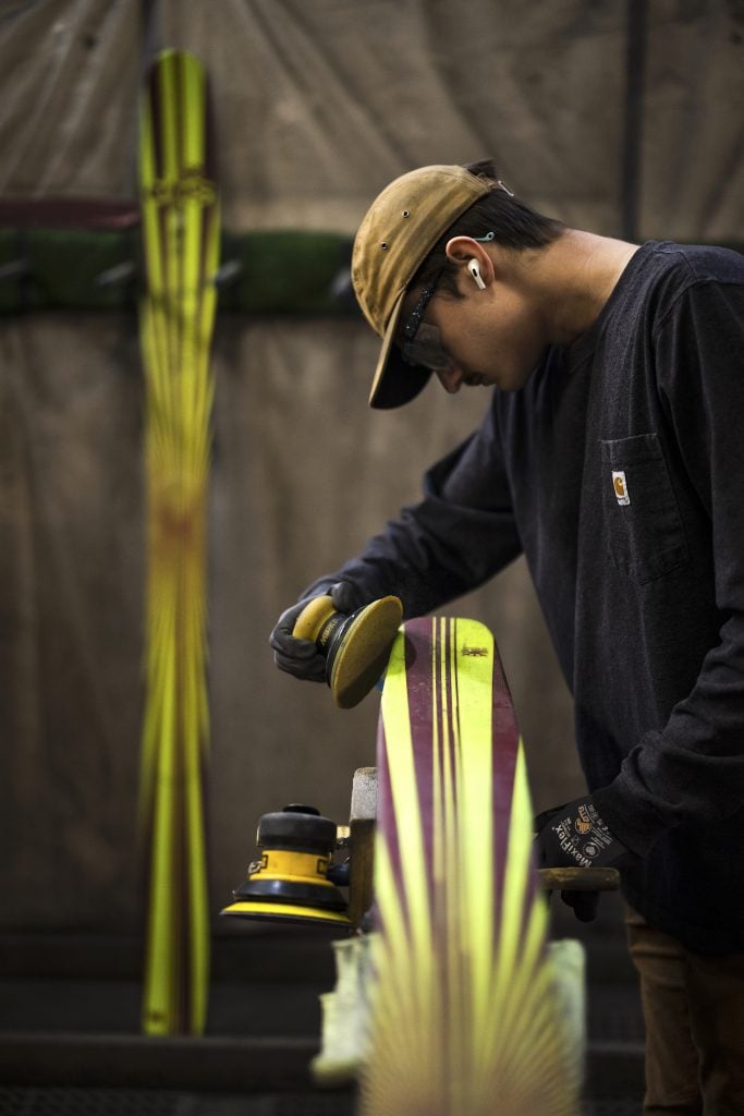 Production of Mark Grotjahn's ski top sheets. Photo: Rocko Menzyk. Courtesy of DPS Skis.
