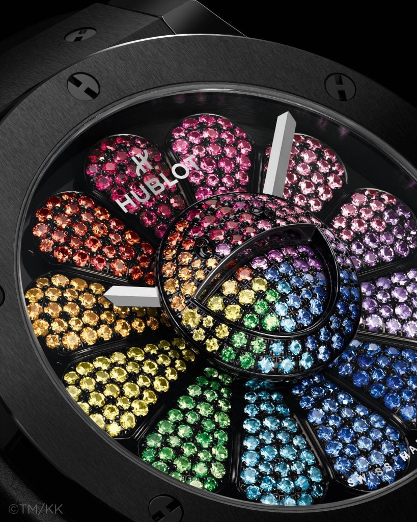 The ultra limited-edition Hublot Murakmi watch is adorned in gems. Courtesy of Hublot. 