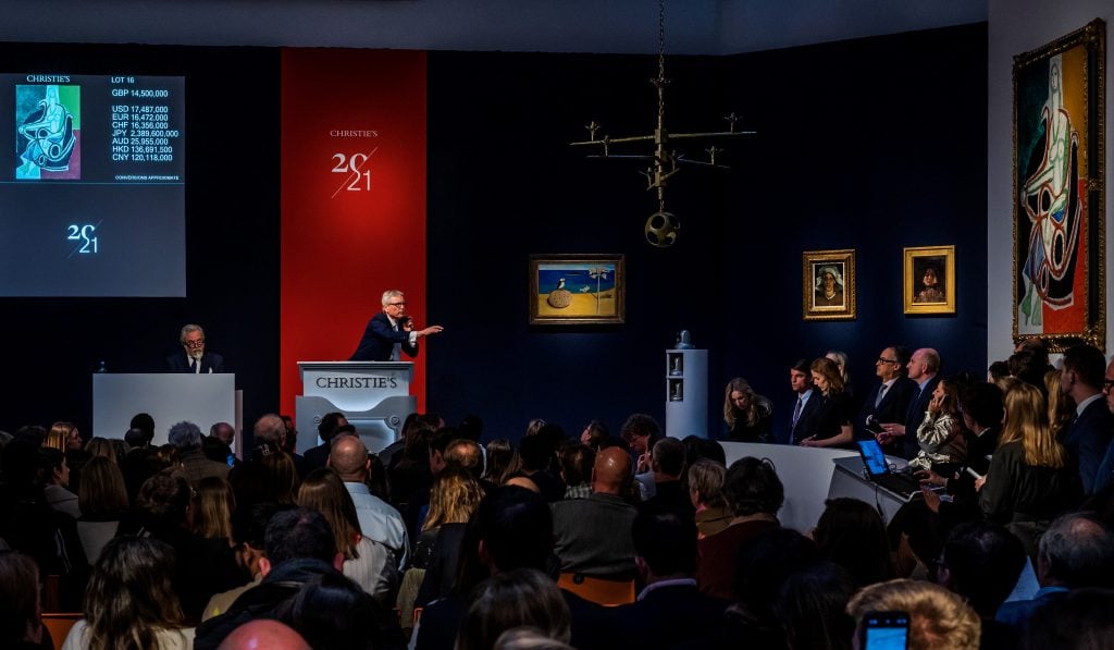The saleroom at Christie's 20th/21st century evening sale on February 28. Courtesy Christie's Images Limited 2023.
