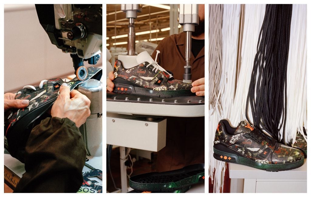 The artisanal process behind the Rammellzee LV trainer. Courtesy of Louis Vuitton. 