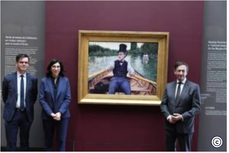 (L to R) Christophe Leribault, president of the Musee d'Orsay, minister of culture Rima Abdul Malak, and Jean-Paul Claverie, advisor to Bernard Arnault, president and director general of LVMH.