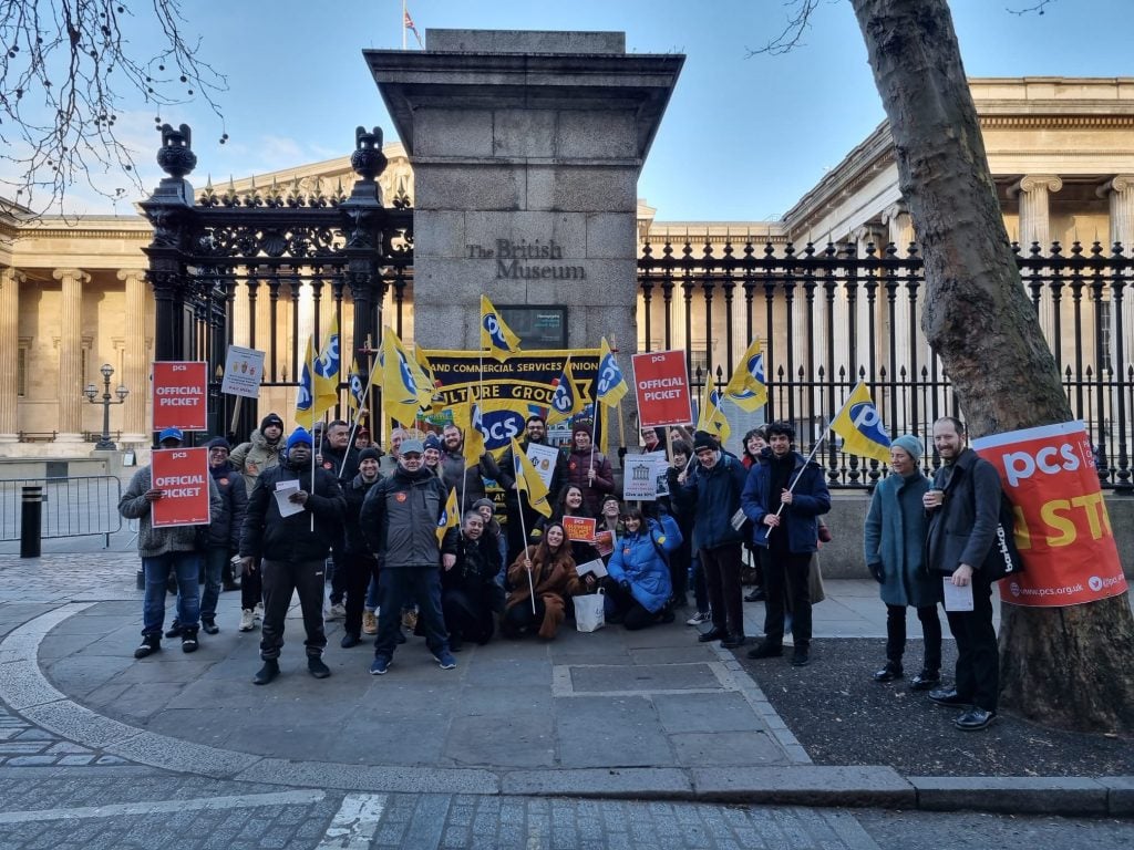 Members of the PCS Culture Group picketing in front of the British Museum in London. Courtesy of PCS.