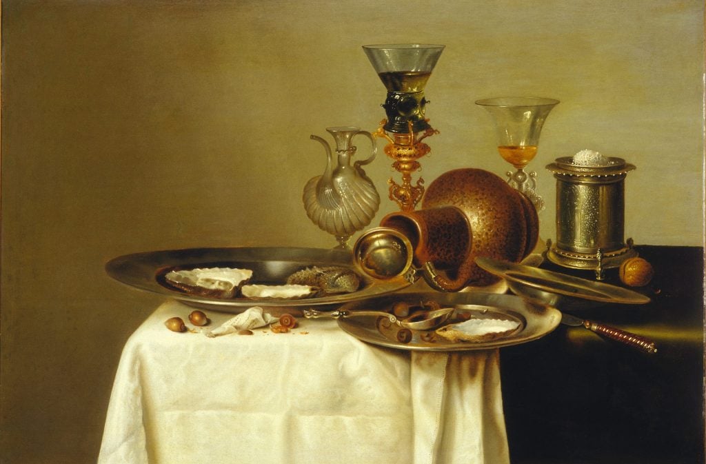 Willem Claesz. Heda, Still life with a roemer on a gilt stand, stoneware and oysters (1637). Photo by Fine Art Images/Heritage Images via Getty Images.