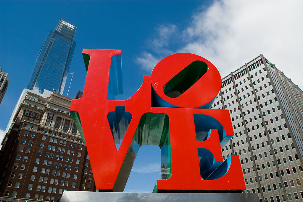 An edition of Robert Indiana's LOVE sculpture in Love Park, JFK Plaza, Center City, Philadelphia. Photo: Richard Levine/Corbis via Getty Images.