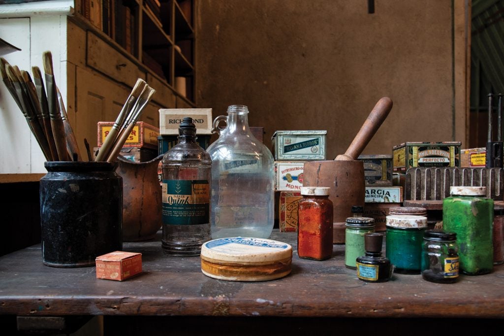 Painting supplies in the studio of N.C. Wyeth. Courtesy of the Brandywine Museum of Art, Chadds Ford, Pennsylvania.