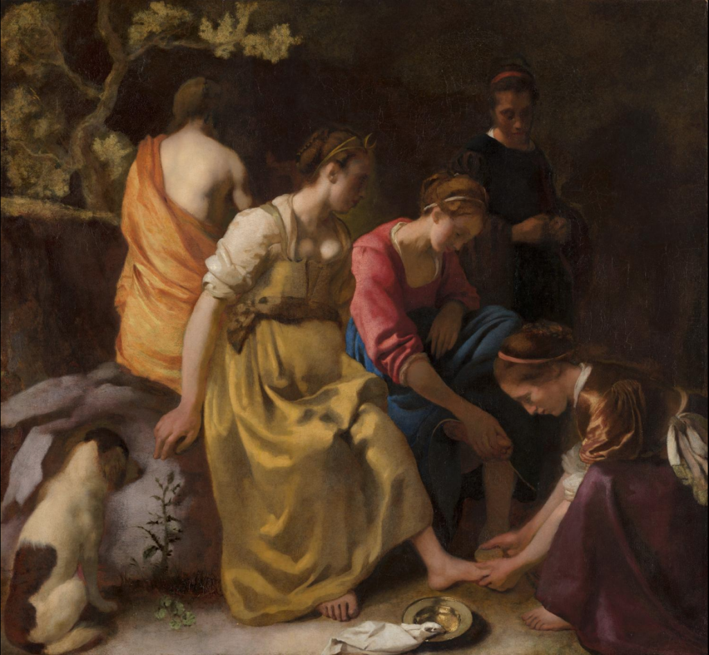 Johannes Vermeer,<i>Diana and her Companions</i> (c. 1653–54). Collection of the Mauritshuis, Den Haag.