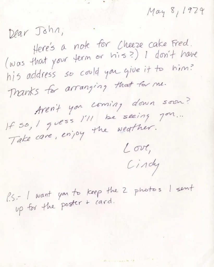 Letter from Cindy Sherman to John Maggiotto.
