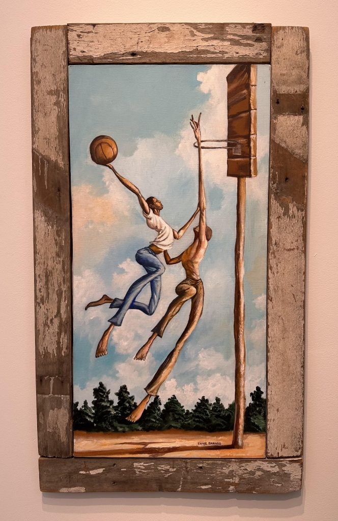 Ernie Barnes, Protect the Rim (1976). Photo by Andrew Goldstein.