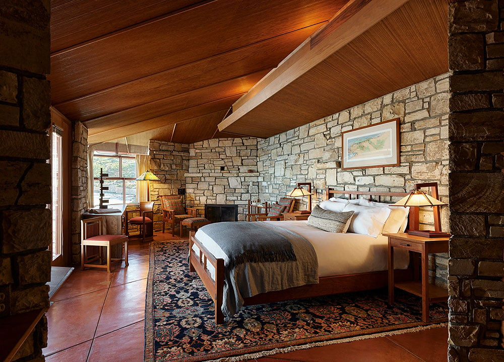 One of the bedrooms in Frank Lloyd Wright's home for Della Walker. Courtesy of Sotheby's International Realty.