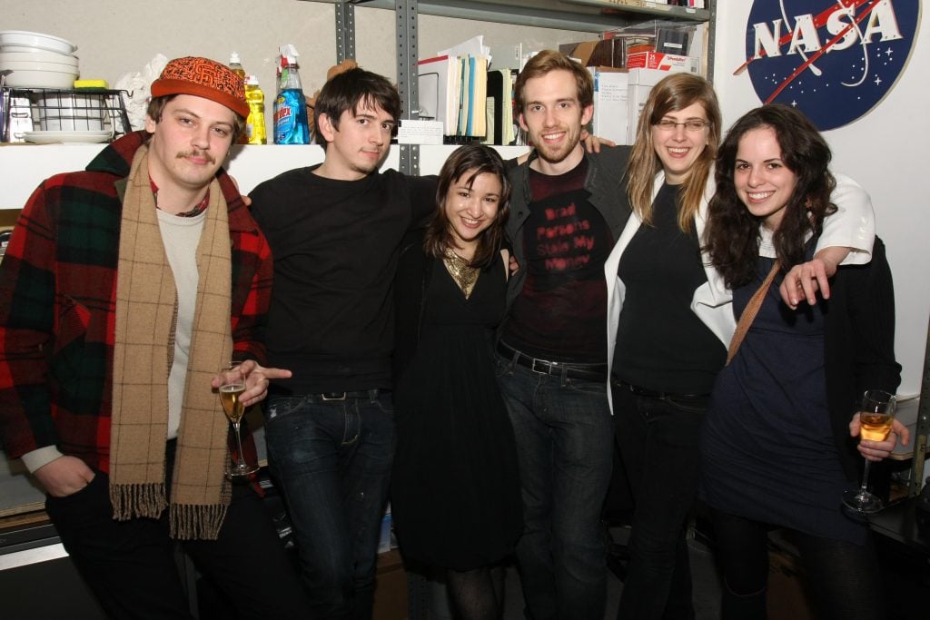 Tom Sachs's staff at a Visionaire and Krug party at the studio in 2008. Photo by Will Ragozzino, ©Patrick McMullan.