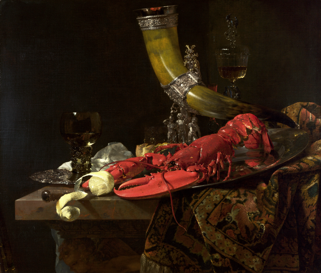 Willem Kalf, Still Life, Still Life with Lobster, Drinking Horn and Glasses (1653)