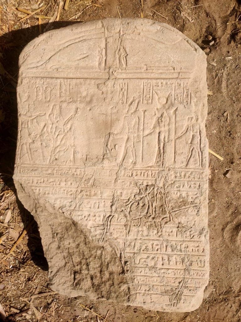 The inscribed stela discovered with a Roman-era mini sphinx at the Dendera Temple Complex in Egypt. Photo courtesy of the Egyptian Ministry of Tourism and Antiquities.