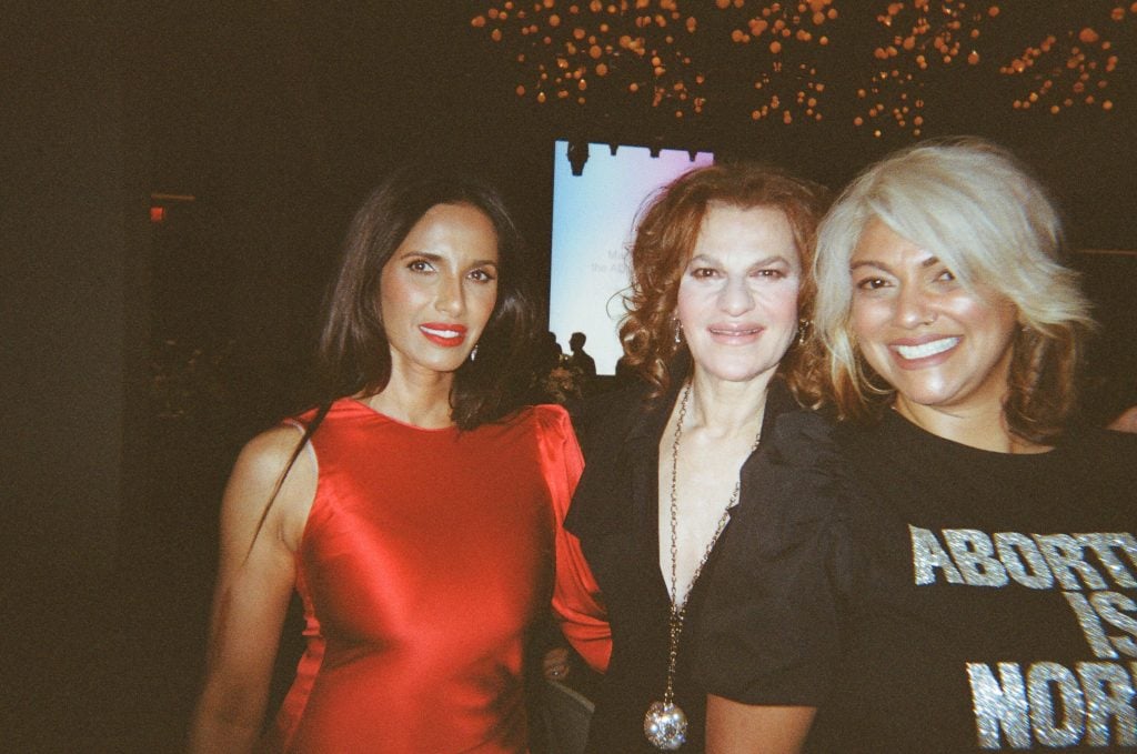 Three of my activist friends – Padma Lakshmi, Sandra Bernhard and Jasmine Wahi – posing for a pic at the Planned Parenthood Gala. Jasmine and I co-organized a show called Abortion is Normal back in 2020. She’s wearing the t-shirt they made for the exhibition – I should have worn mine!!