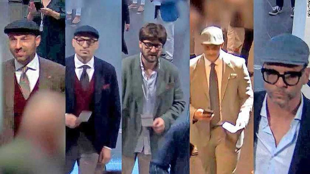 The armed robbers who stole jewelry from TEFAF as captured in surveillance footage. Police have identified them as members of the infamous Pink Panther Gang. Photo courtesy of the police. 