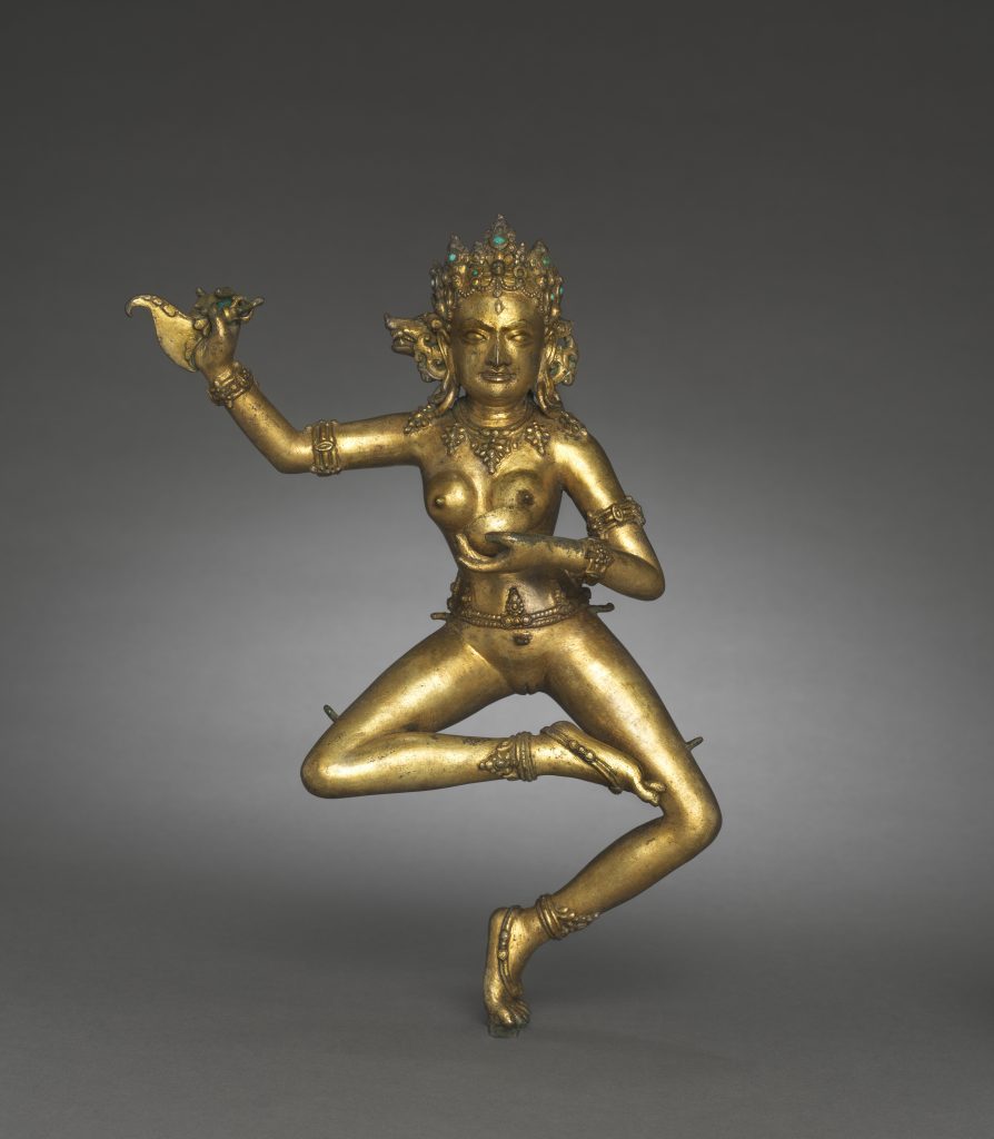 The Buddhist deity Vajravarahi (ca. 1300–1400). Tibet. Bronze with gilding and inlaid turquoise. Collection of the Cleveland Museum of Art, Leonard C. Hanna, Jr. Fund.