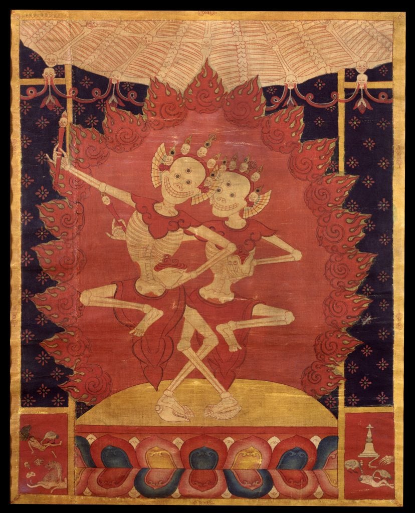 The Lords of the Cremation Ground dancing (ca. 1400–1500), Tibet. Gift of Shelley and Donald Rubin Foundation.
