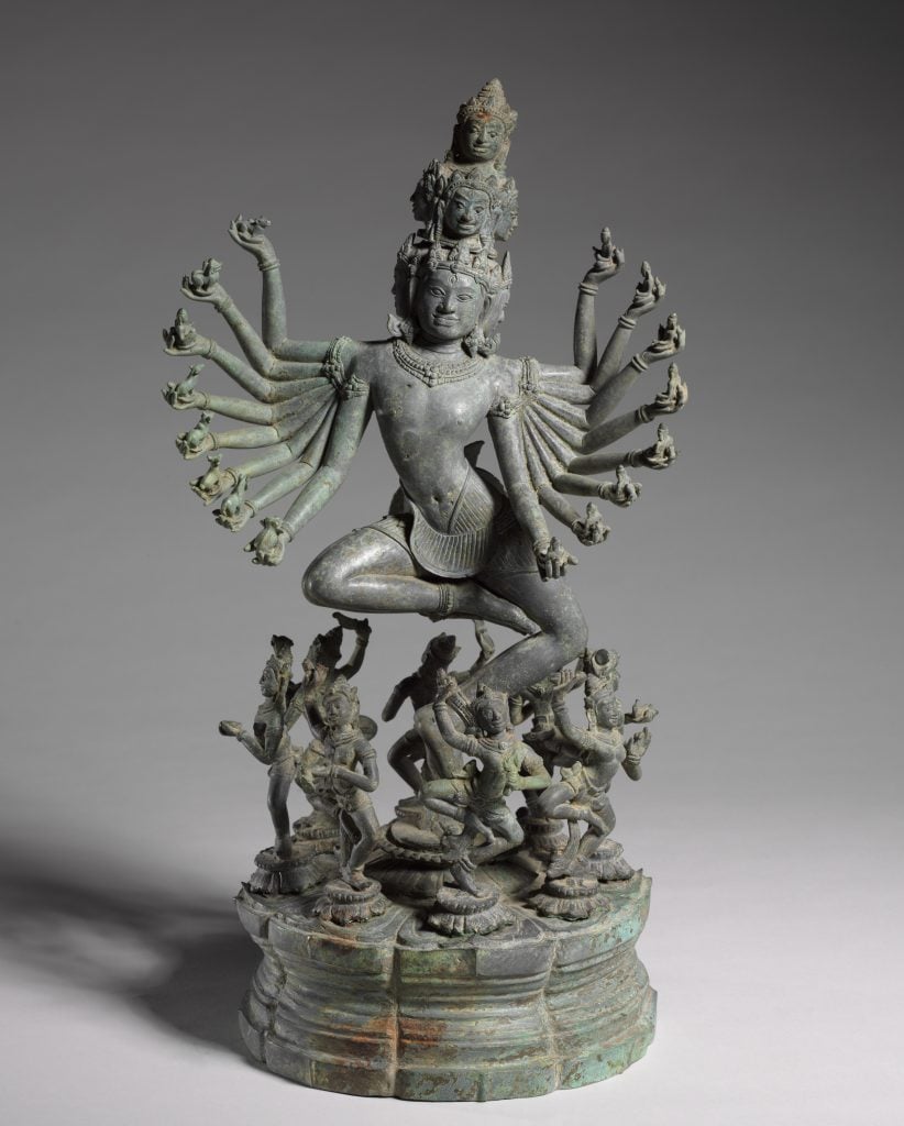 Dancing Hevajra surrounded by dancing yoginis (ca. 1050–1100). Northeastern Thailand; former kingdom of Angkor. Bronze. Collection of the Cleveland Museum of Art, gift of Maxeen and John Flower in honor of Stanislaw Czuma.