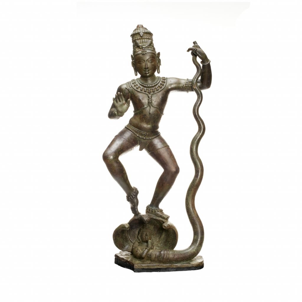 Krishna overcoming the serpent Kaliya (ca. 975–1025). India; Tamil Nadu state. Copper alloy. Collection of the Asia Society, New York: Mr. and Mrs. John D. Rockefeller 3rd Collection.