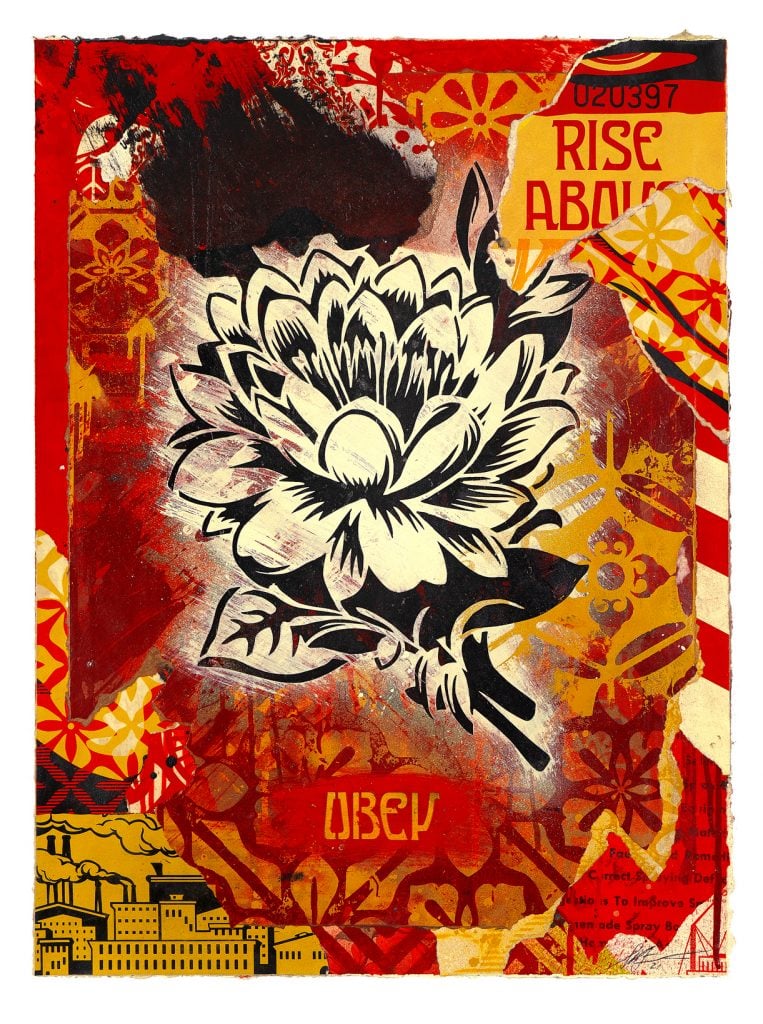 Shepard Fairey, Elysium Lotus (Red) (2021). Est. $8,000-$12,000.