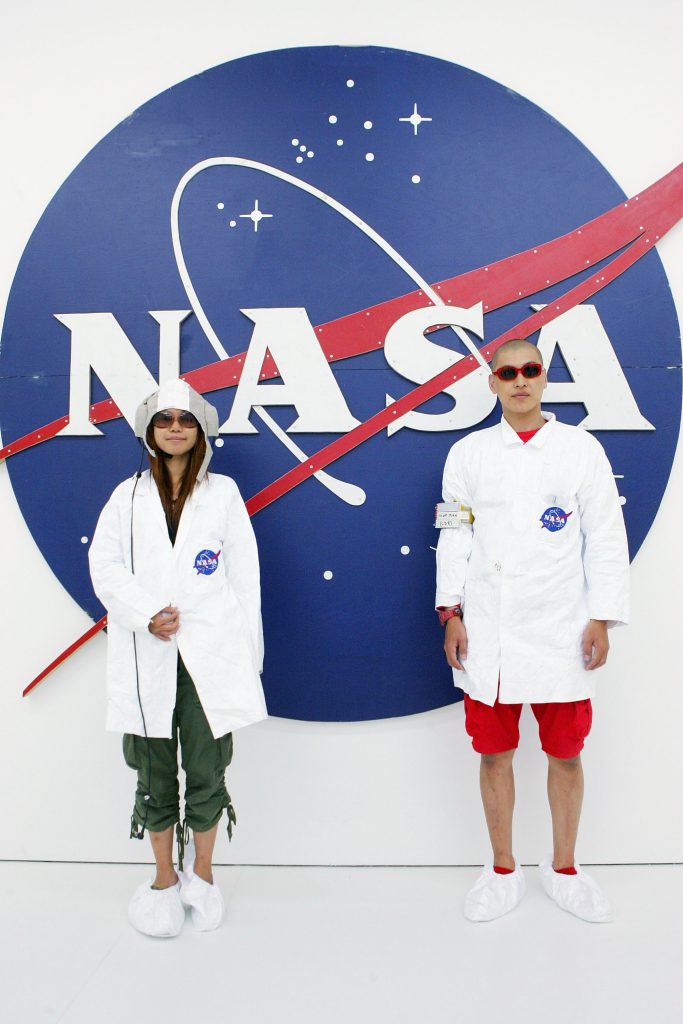 Staff at the opening of Tom Sachs's "Space Program" exhibition at Gagosian, Los Angeles, in 2007. Photo by Noel Vasquez/Getty Images.