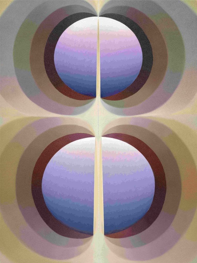 Loie Hollowell, Split Orbs in purple, ochre, and brown (2021). Courtesy of Phillips.