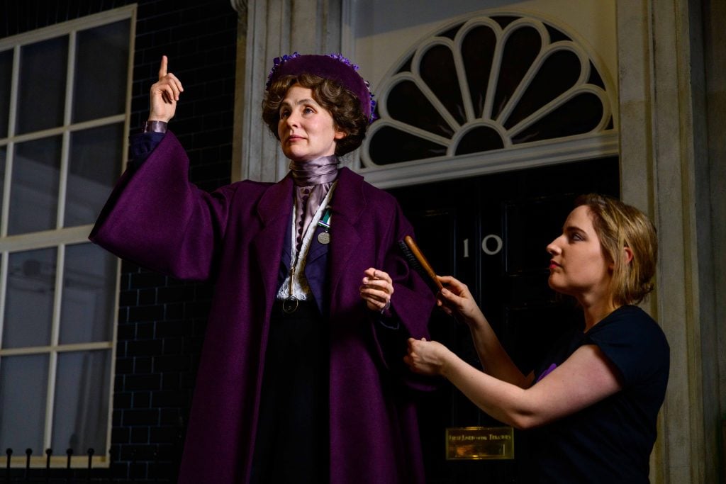 Suffragette and feminist trailblazer Emmeline Pankhurst’s new waxwork unveiled at Madame Tussauds to mark International Women's Day. Courtesy Madame Tussauds London.