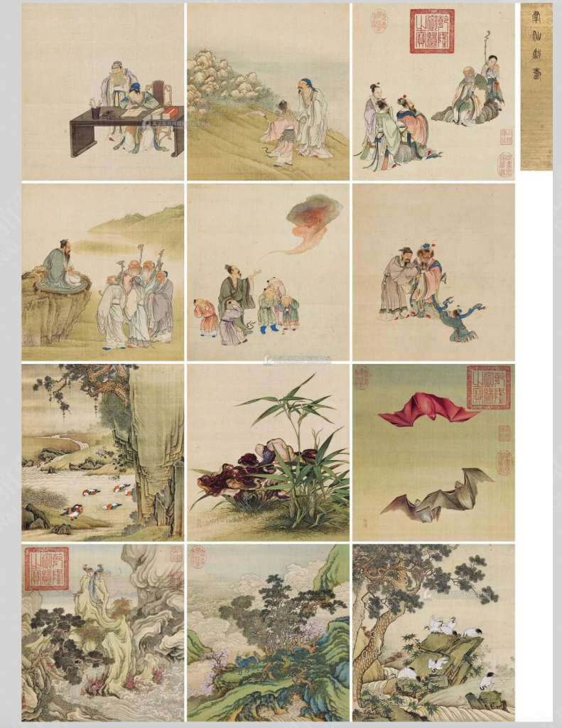 Qing court painter's joint painting, <i>longevity intention book, album (twelve openings) </i>. Courtesy of Poly International Auction Co., Ltd.