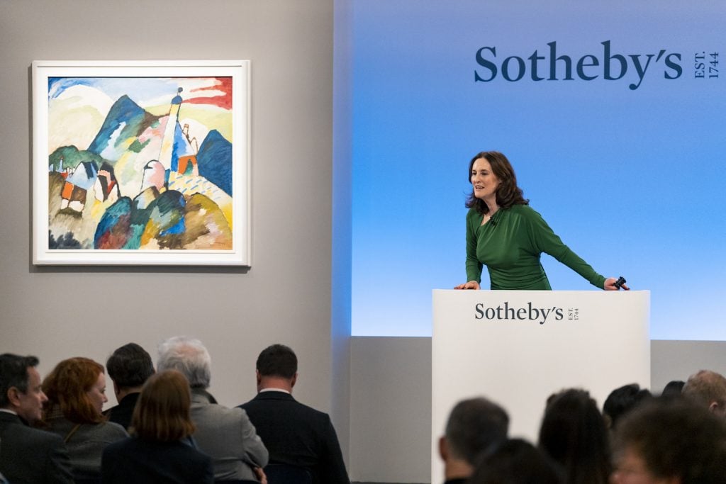 Helena Newman, chairman of Sotheby's Europe at the London evening sale of Modern and contemporary art on March 1, 2023. Image courtesy Sotheby's.