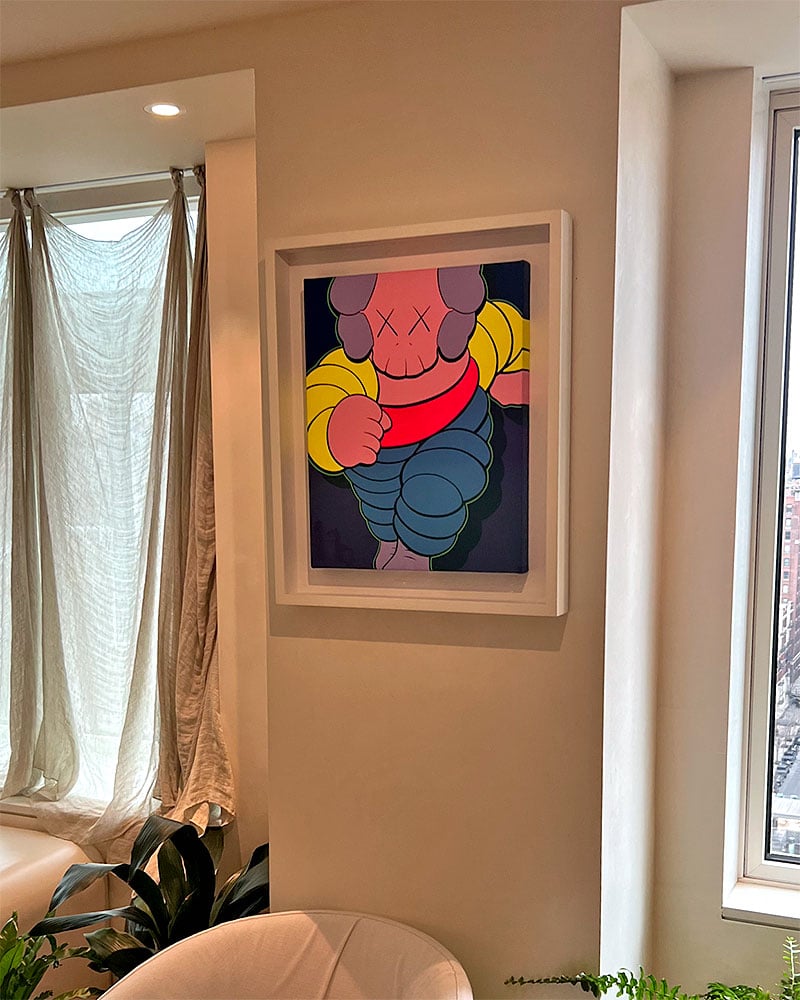 Installation view of a KAWS's Chum in Larry Warsh’s kitchen.