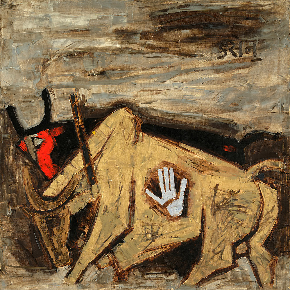 Maqbool Fida Husain, <em>Bulls</em> (1961). Courtesy of Sotheby's.