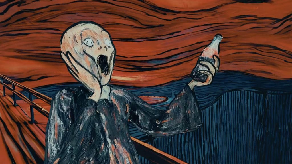 Still from the short film, featuring Munch's The Scream (1895). Photo: Screenshot of Coca-Cola's Masterpiece short film