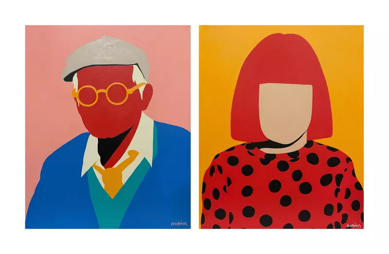 Coco Dávez, David Hockney & Yayoi Kusama (2023). Courtesy of Maddox Gallery, London / Gstaad.