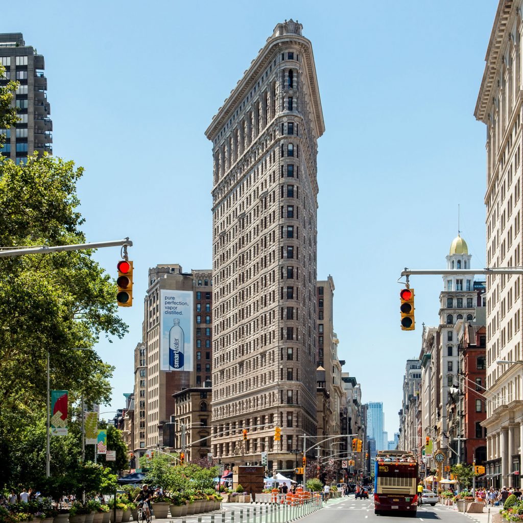 A view of the Flatiron Building and the Flatiron Plaza in July 2017. (Photo by Noam Galai/Getty Images)