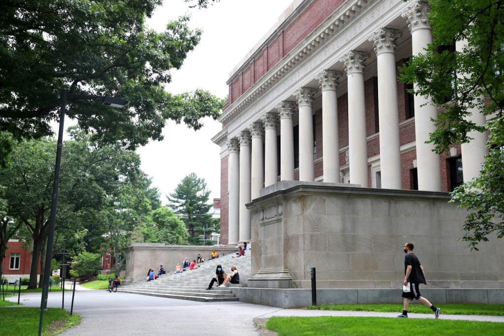 A view of Harvard Yard on the campus of Harvard University on July 8, 2020 in Cambridge, Massachusetts.