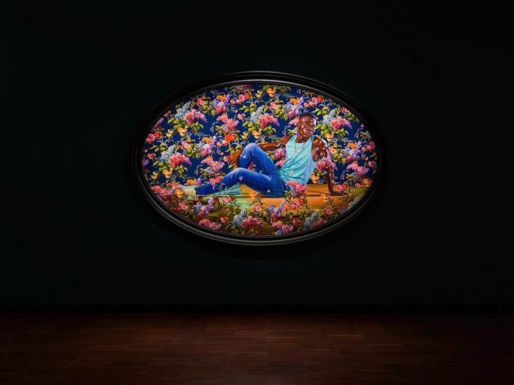 Kehinde Wiley, <em>The Wounded Achilles</eM> (2022). Photo by Ugo Carmeni, via Kehinde Wiley and Templon, Paris, Brussels, and New York.