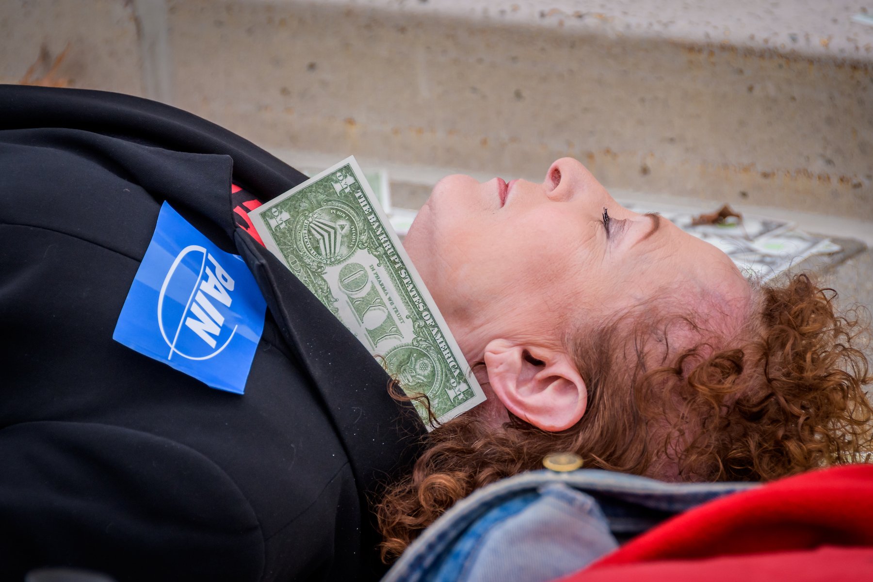 Nan Goldin during a Sackler P.A.I.N.rally