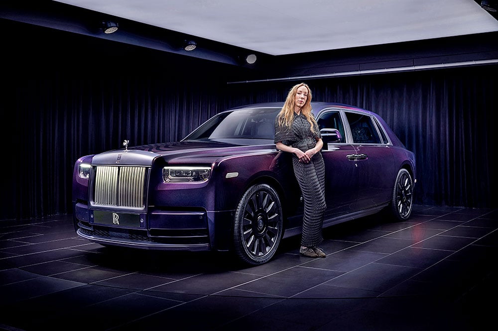 Couture designer Iris Van Herpen with the Rolls-Royce Phantom Syntopia. Courtesy of Rolls-Royce.