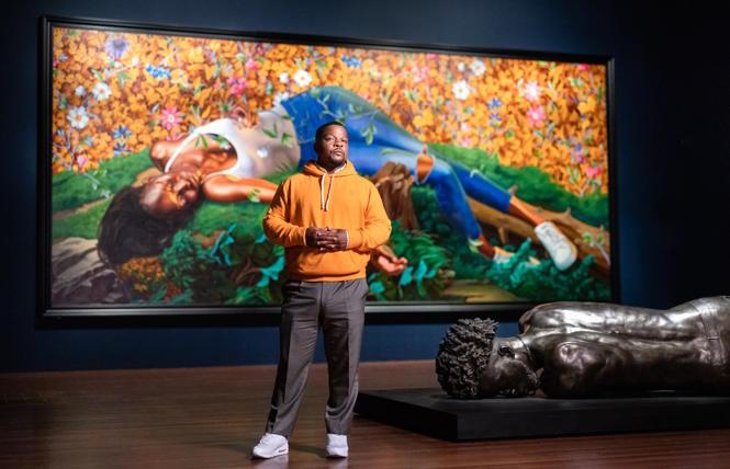 Kehinde Wiley at his exhibition "An Archaeology of Silence" at the de Young Museum in San Francisco. Photo by Gary Sexton, courtesy of the Fine Arts Museums of San Francisco.