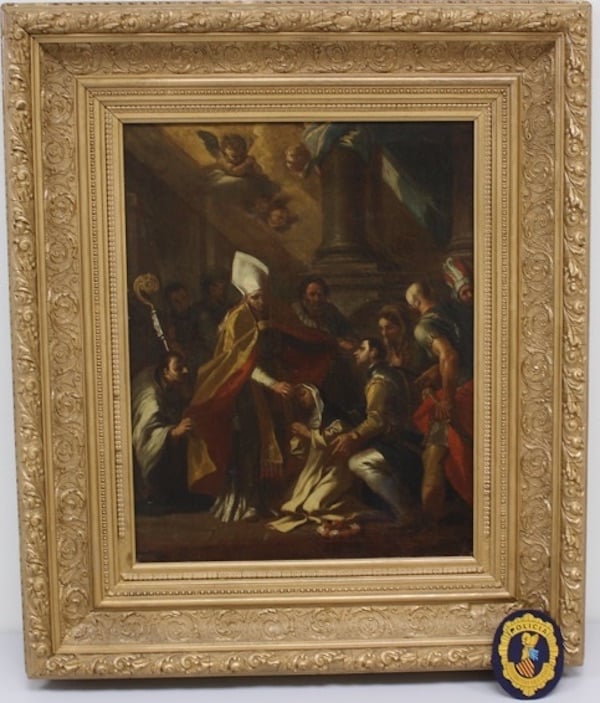 A recently seized forgery, offered as <em>Blessing of Santa Rosa de Lima</em> by Francisco Goya. It appears to be done in the style 17th-century Italian painters Carlo Maratta or Pietro Antonio de Pietri.