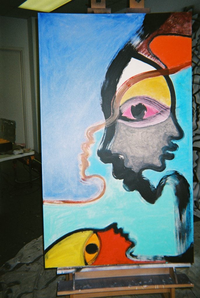 The very early stages of a new painting. In my temporary studio. Atlanta.