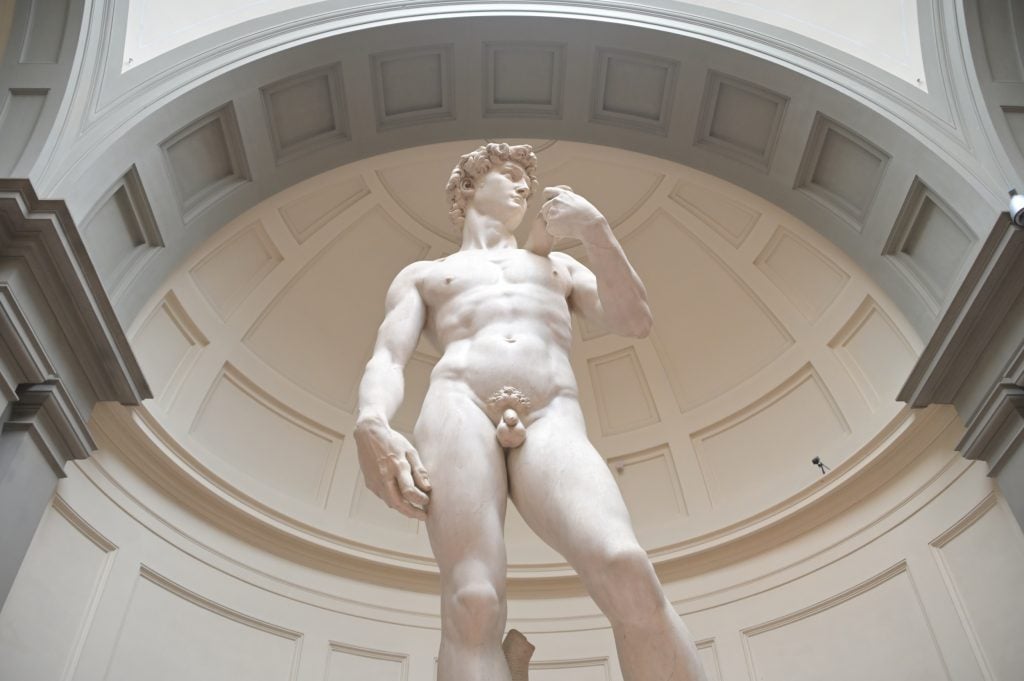 Michelangelo, <em>David</em> at the Galleria dell'Accademia in Florence. Photo by Paolo Lo Debole/Getty Images.