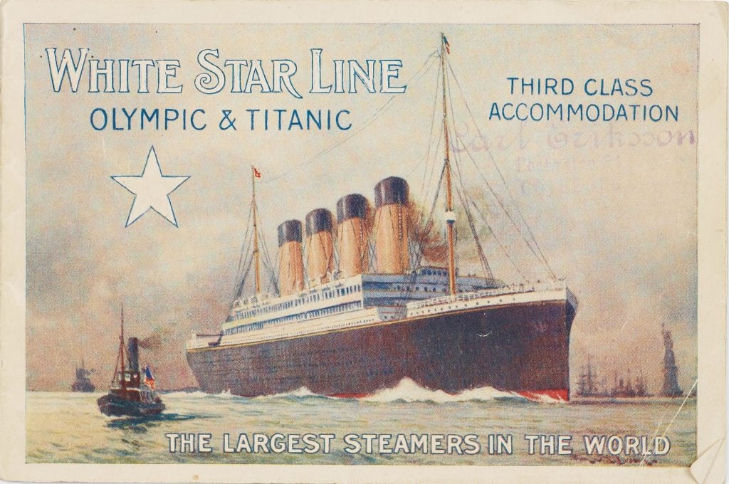 White Star Line. Titanic and Olympic, ca. 1910. From a private collection. Photo by Fine Art Images/Heritage Images/Getty Images.